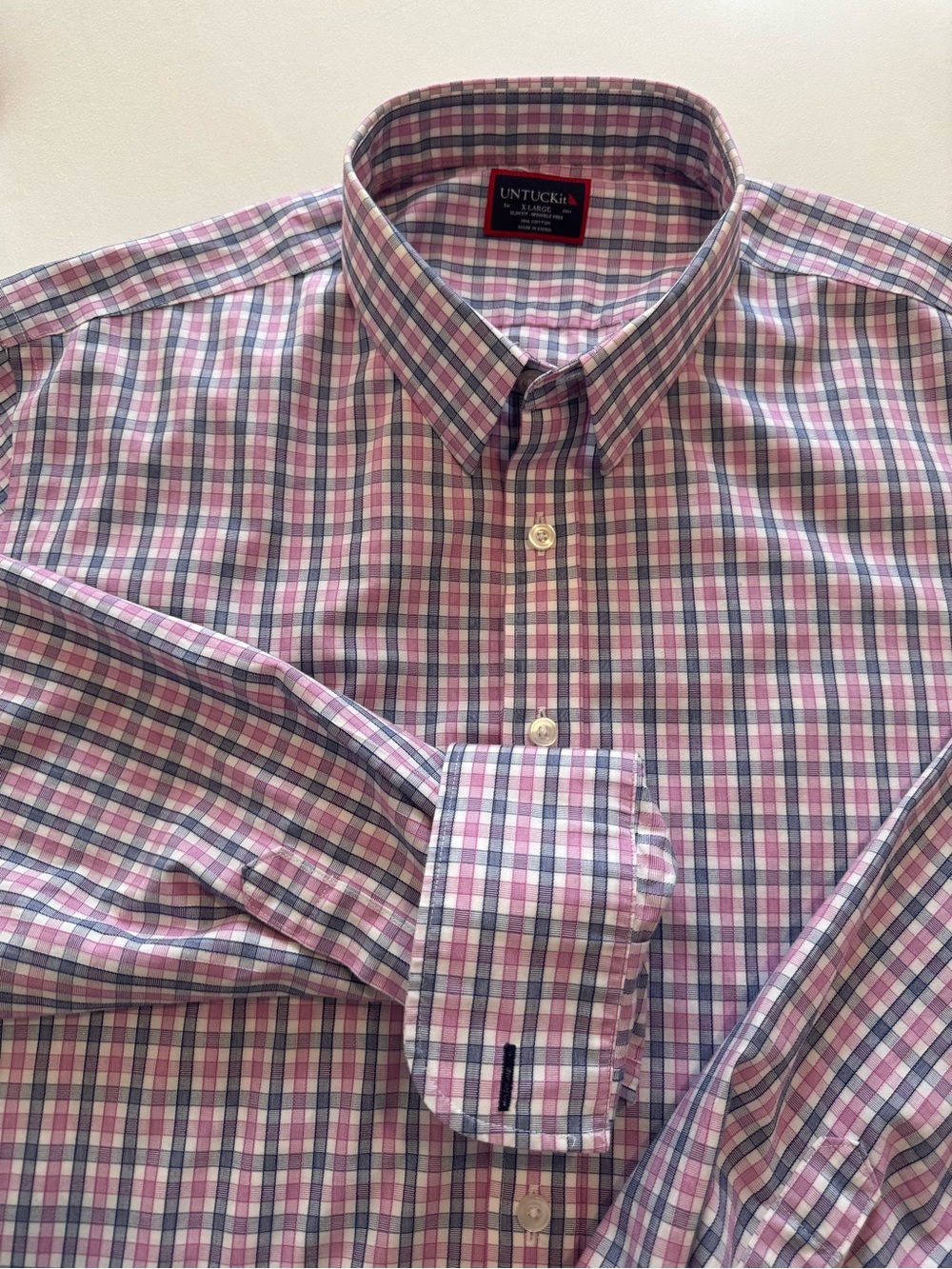 UNTUCKit Men's Pink and Blue Check Long-Sleeve Button-Down Shirt